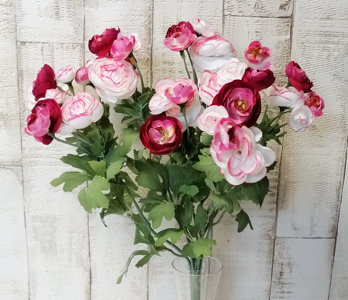 Ranunkel-Busch weiß-rosa-rot 9tlg. 25/35cm künstliche Blumen Dekoration Basteln