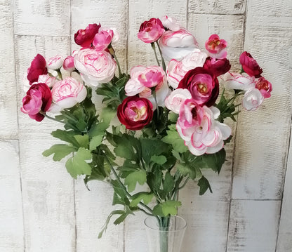 Ranunkel-Busch weiß-rosa-rot 9tlg. 25/35cm künstliche Blumen Dekoration Basteln