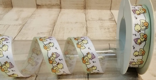 Dekoband Ostern Frühling Küken weiß gelb 25mm breit 20M/Rolle