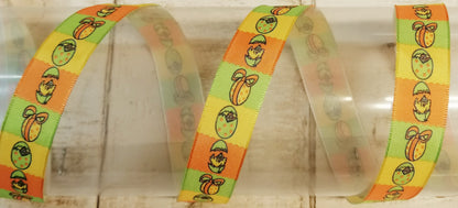 Dekoband Ostereier orange grün Frühling mit Drahtkante 15mm breit 25M/Rolle