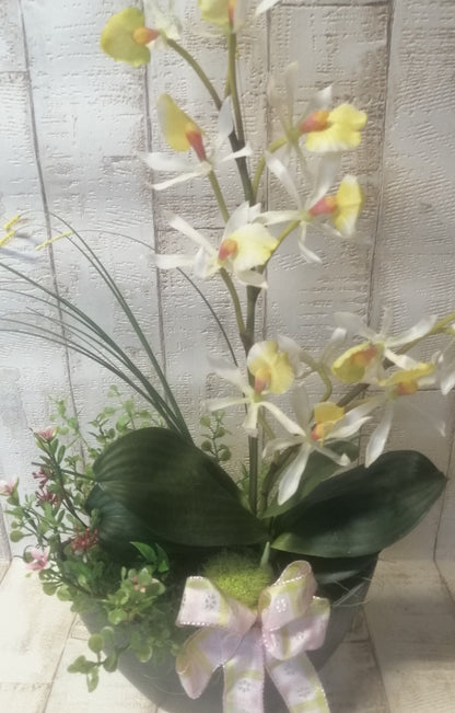 Dekoratives Orchideen-Gesteck grün weiß gelb 47x32 cm künstliche Dekoration