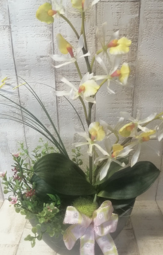 Dekoratives Orchideen-Gesteck grün weiß gelb 47x32 cm künstliche Dekoration