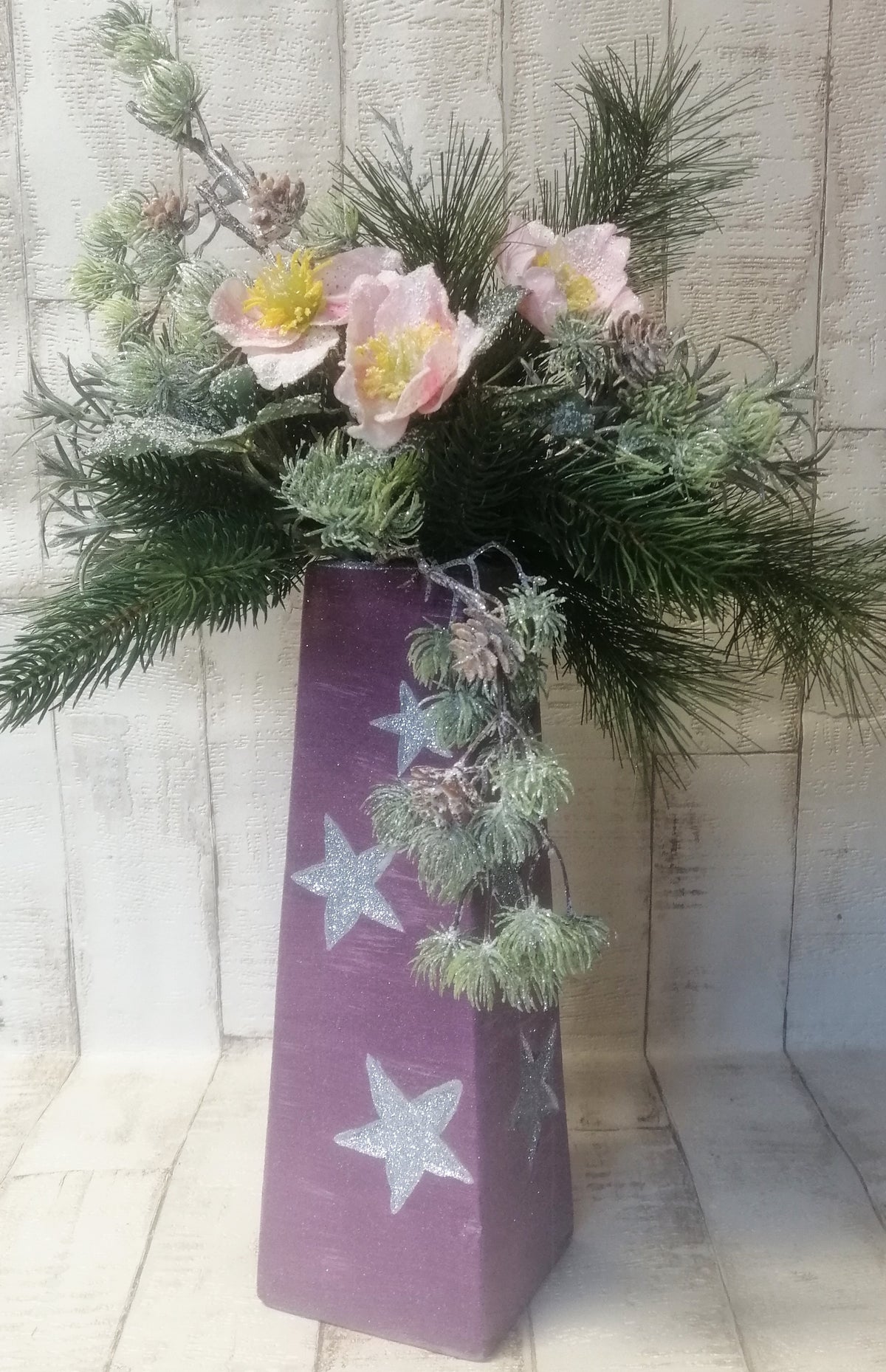 weihnachtliches Gesteck rosa-grün Weihnachten  Winter ca.50cm x38cm Handarbeit Einzelstück Landhaus