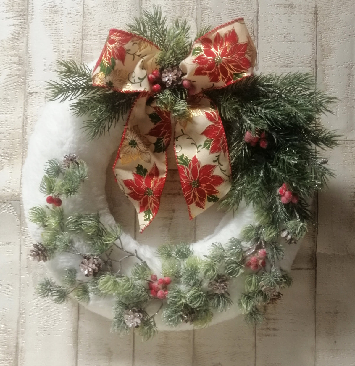 Dekorativer Türkranz Landhaus 36cm weiß Grün Weihnachten Einzelstück Unikat