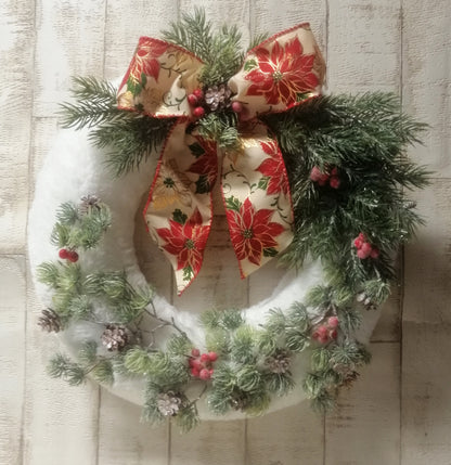 Dekorativer Türkranz Landhaus 36cm weiß Grün Weihnachten Einzelstück Unikat