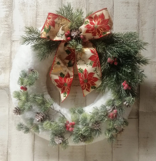 Dekorativer Türkranz Landhaus 36cm weiß Grün Weihnachten Einzelstück Unikat