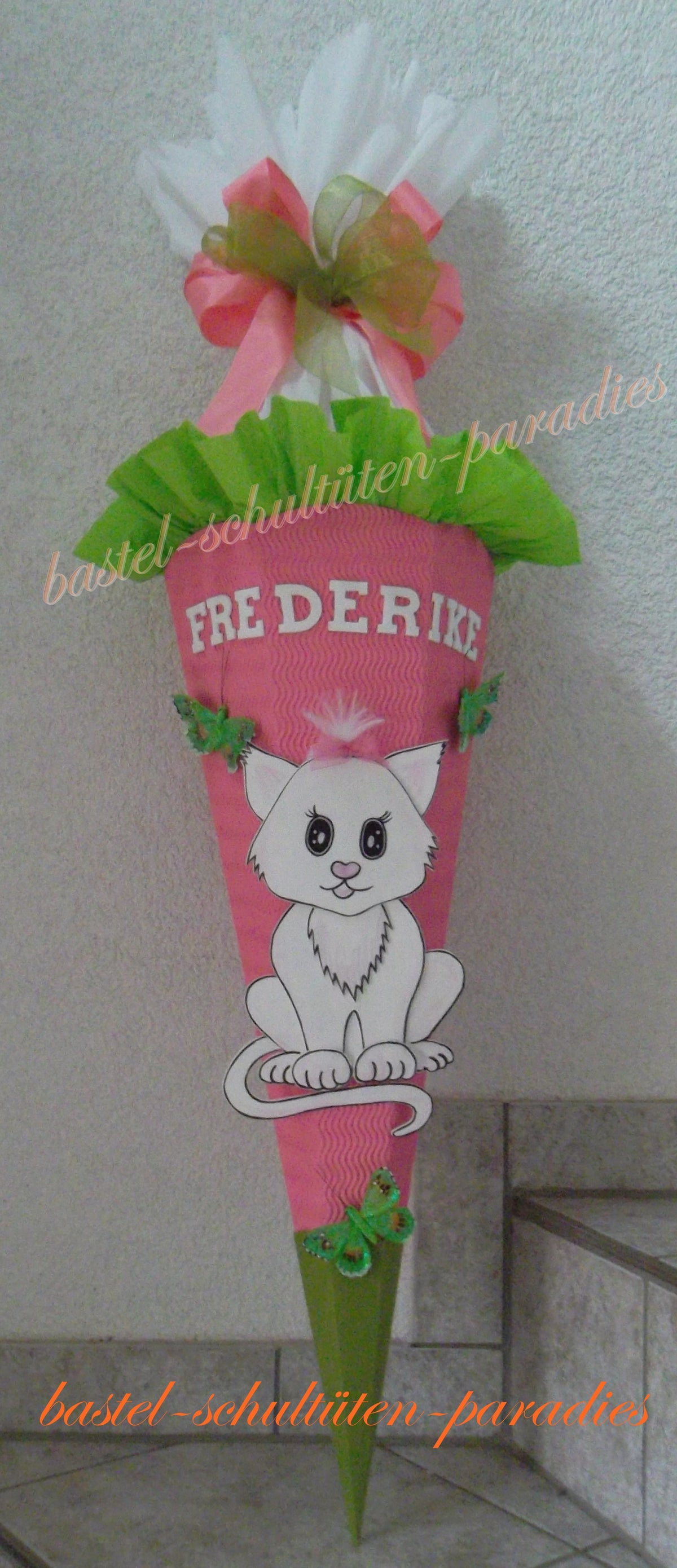 Schultüten Bastelset Katze rosa-grün-weiß