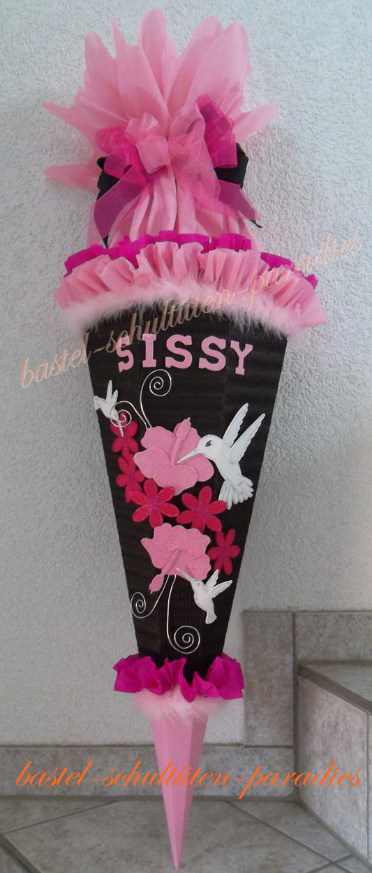 Schultüten Bastelset Kolibri /Hummingbird schwarz-rosa-pink