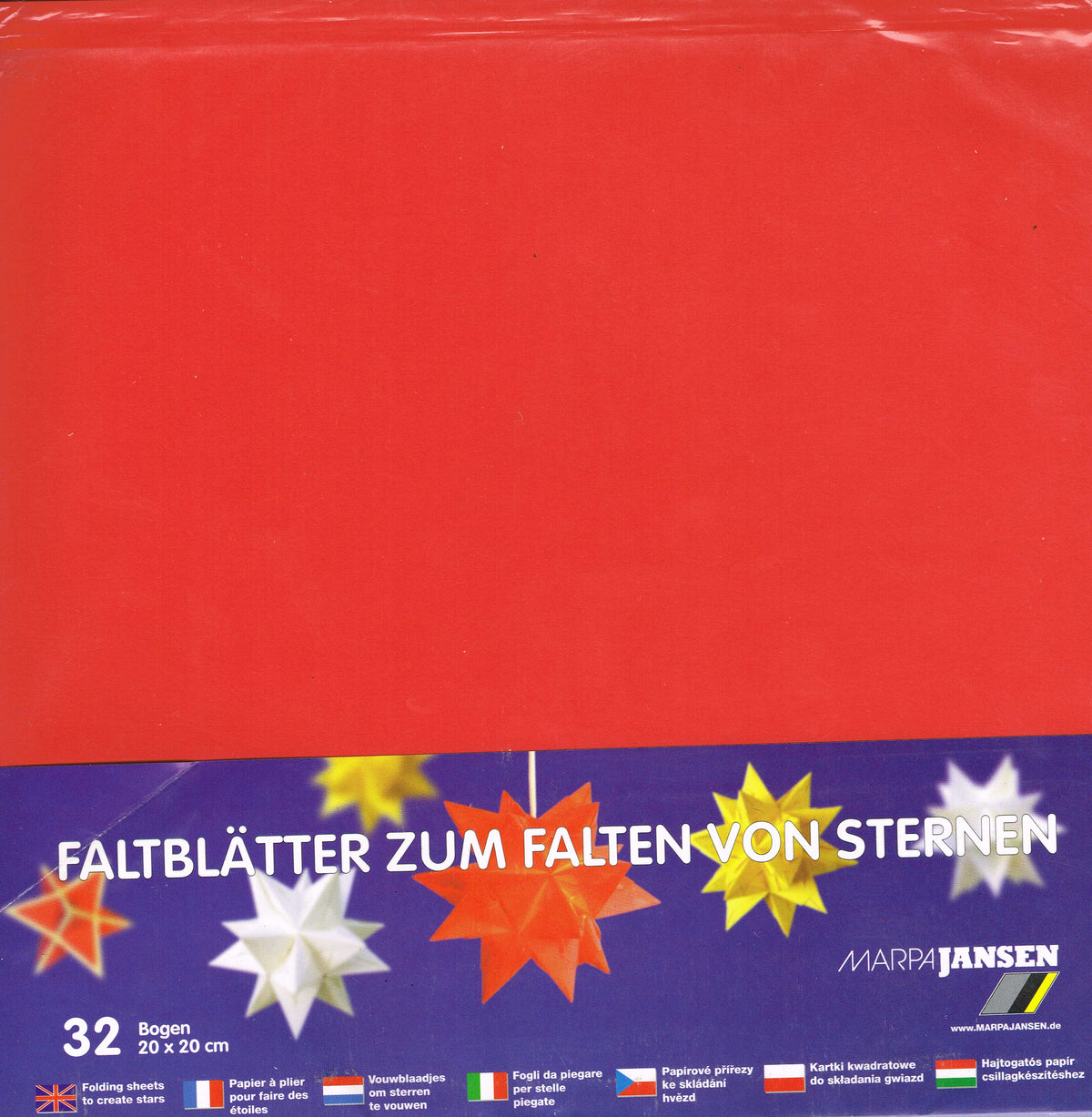 Faltblätter Set 20x20cm Origami-Papier rot 32 Blatt 80 g/m² Marpa Jansen