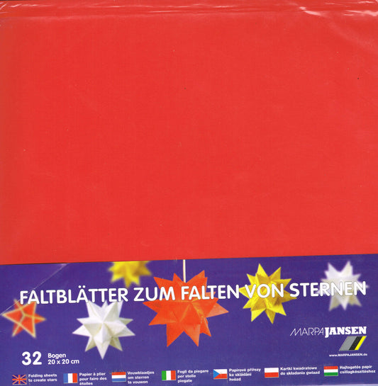 Faltblätter Set 20x20cm Origami-Papier rot 32 Blatt 80 g/m² Marpa Jansen