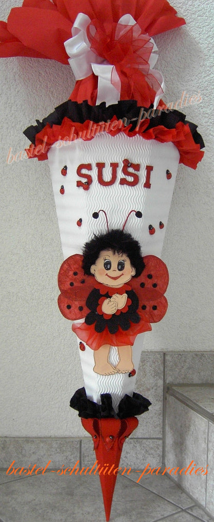 Schultüten Bastelset Marienkäfer-Elfe weiß-rot