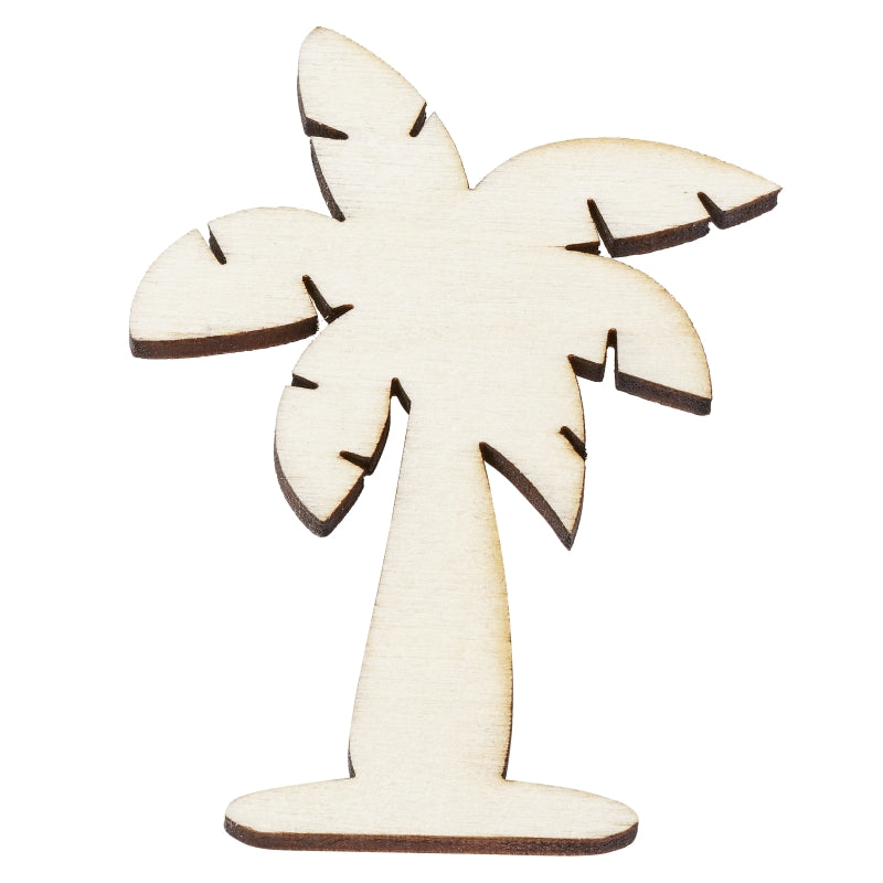 Einzelne flache Miniatur-Palme aus hellem Holz mit dunklen Konturen, 6 cm