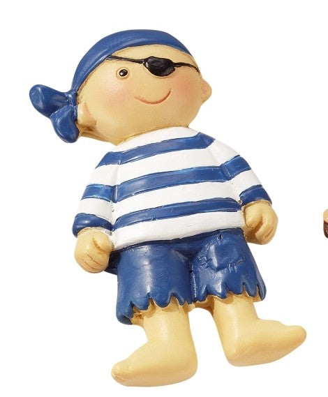 Miniatur-Pirat mit blauem Kopftuch, schwarzer Augenklappe und blau-weiß gestreiftem Oberteil, HobbyFun HF3870140