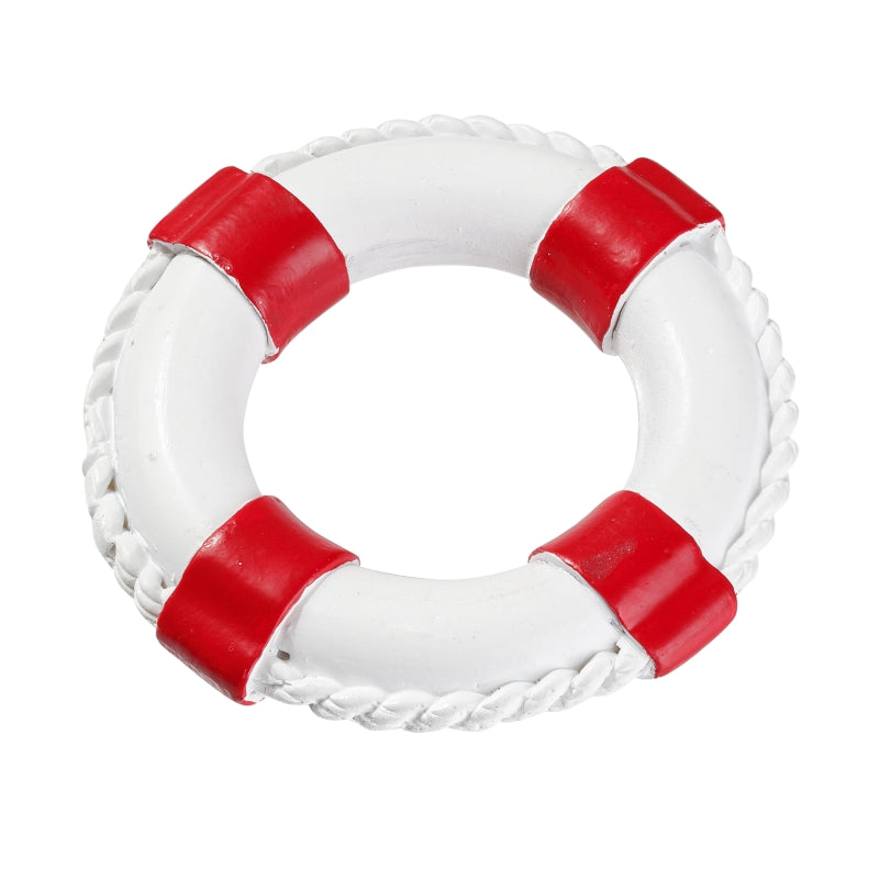 Weißer Miniatur-Rettungsring mit vier roten Abschnitten und umlaufendem Seildetail, HobbyFun HF3870253