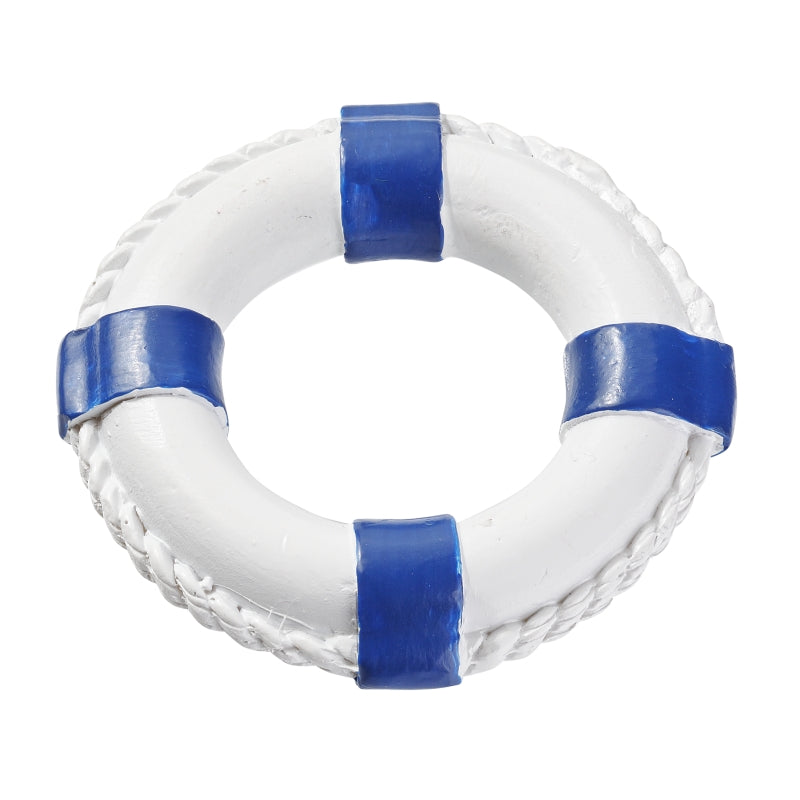 Weißer Miniatur-Rettungsring mit vier blauen Abschnitten und umlaufendem Seildetail, HobbyFun HF3870254