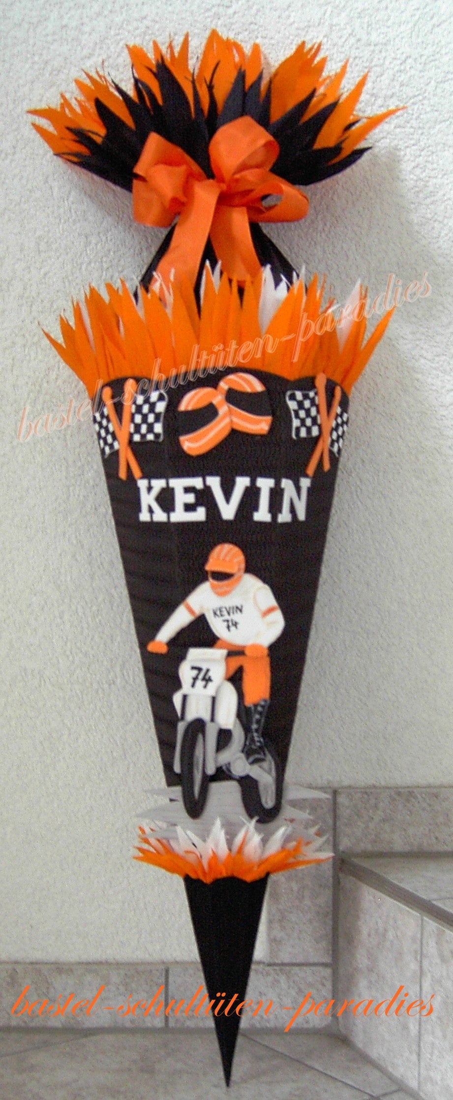 Schultüten Bastelset Motocross schwarz-orange-weiß