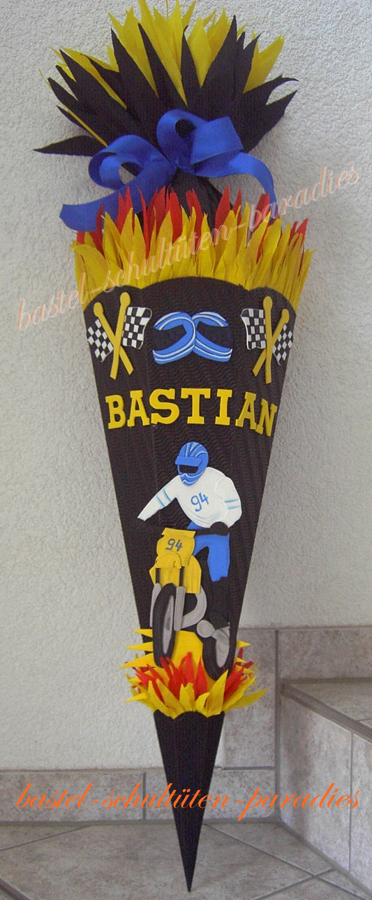 Schultüten Bastelset Motocross schwarz-gelb-rot-blau