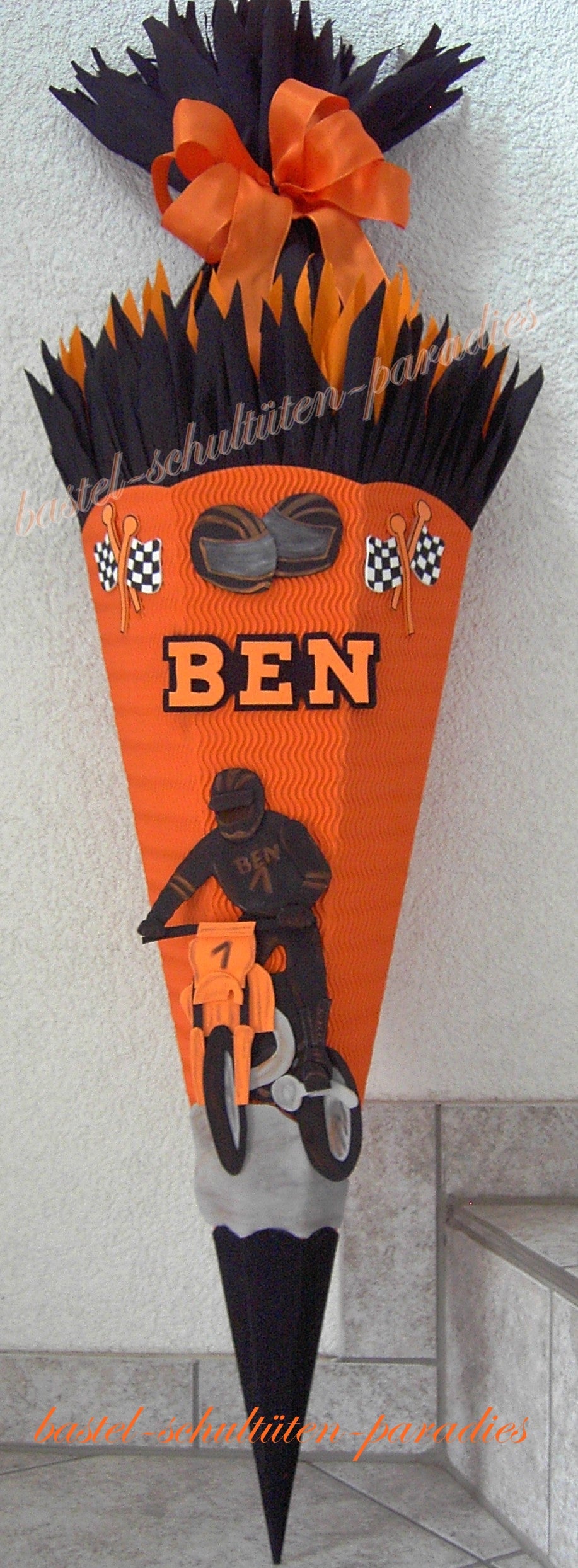 Schultüten Bastelset Motocross orange-schwarz