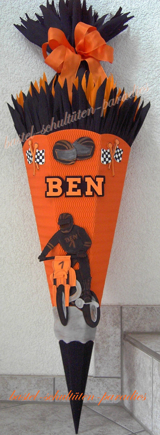 Schultüten Bastelset Motocross orange-schwarz