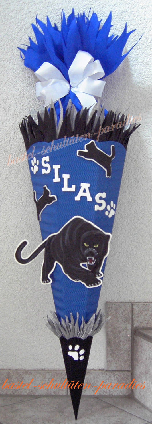 Schultüten Bastelset Panther blau-schwarz-weiß