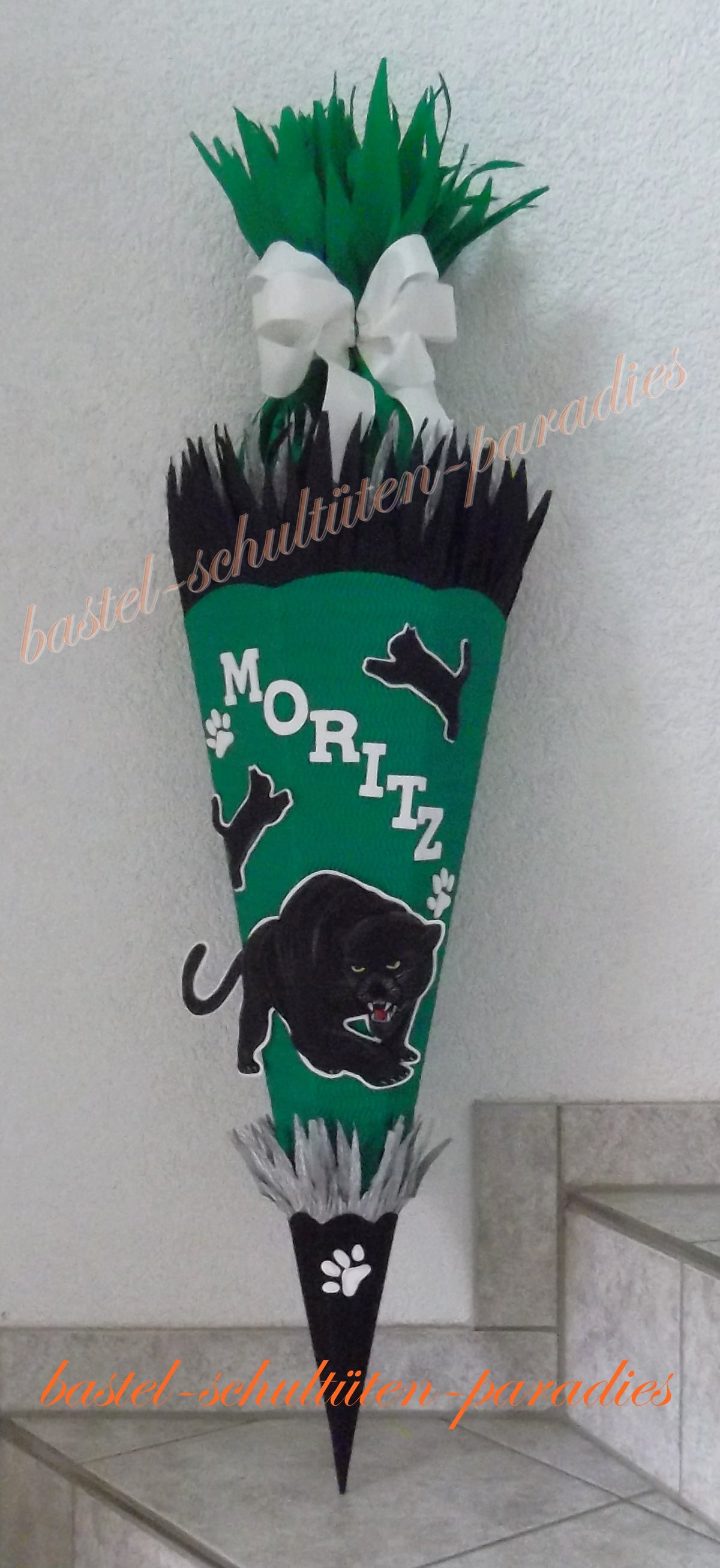 Schultüten Bastelset Panther grün-schwarz-weiß