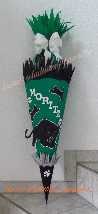 Schultüten Bastelset Panther grün-schwarz-weiß