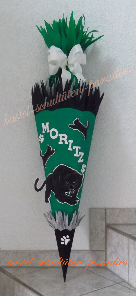 Schultüten Bastelset Panther grün-schwarz-weiß
