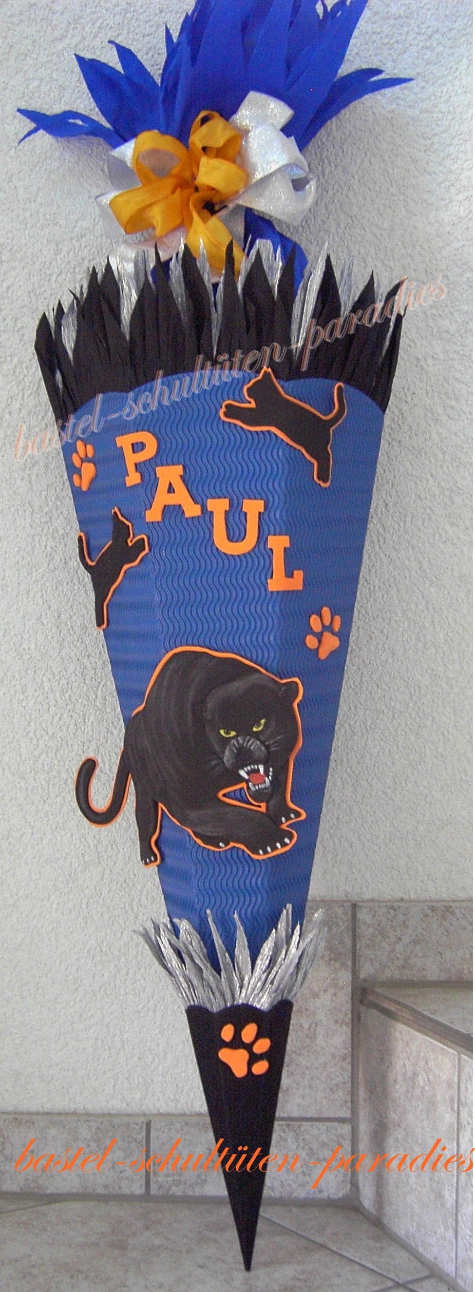 Schultüten Bastelset Panther blau-schwarz-orange