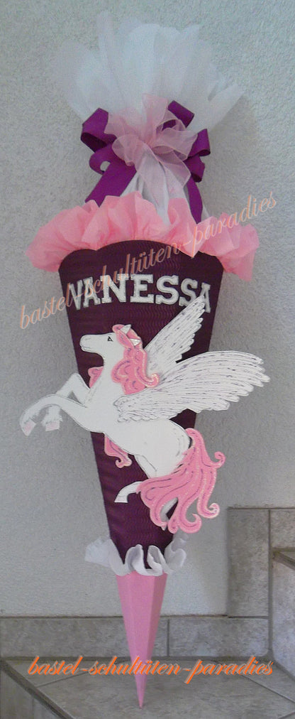 Schultüten Bastelset Pegasus / Einhorn lila-rosa-weiß