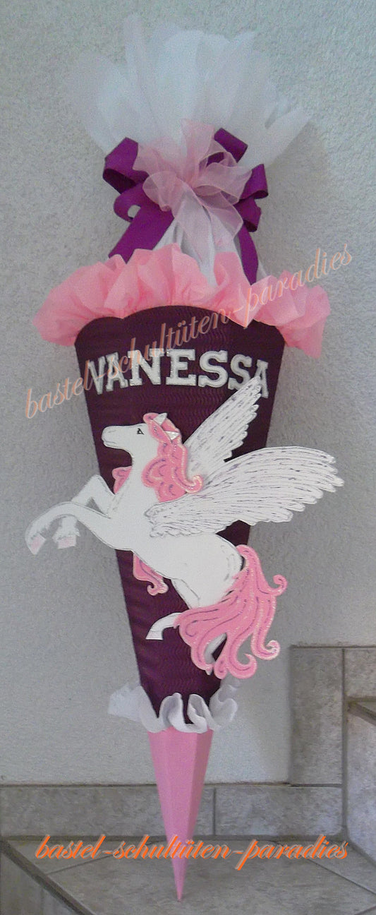 Schultüten Bastelset Pegasus / Einhorn lila-rosa-weiß