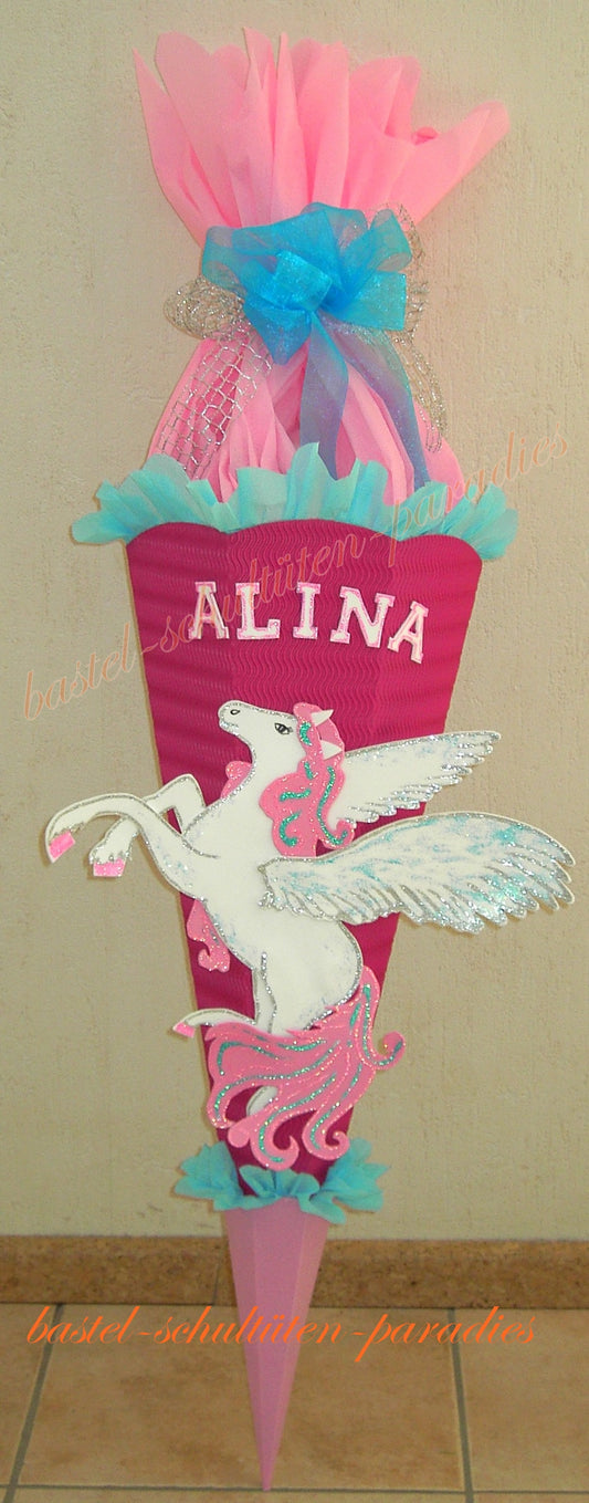 Schultüten Bastelset Pegasus / Einhorn pink-rosa-blau