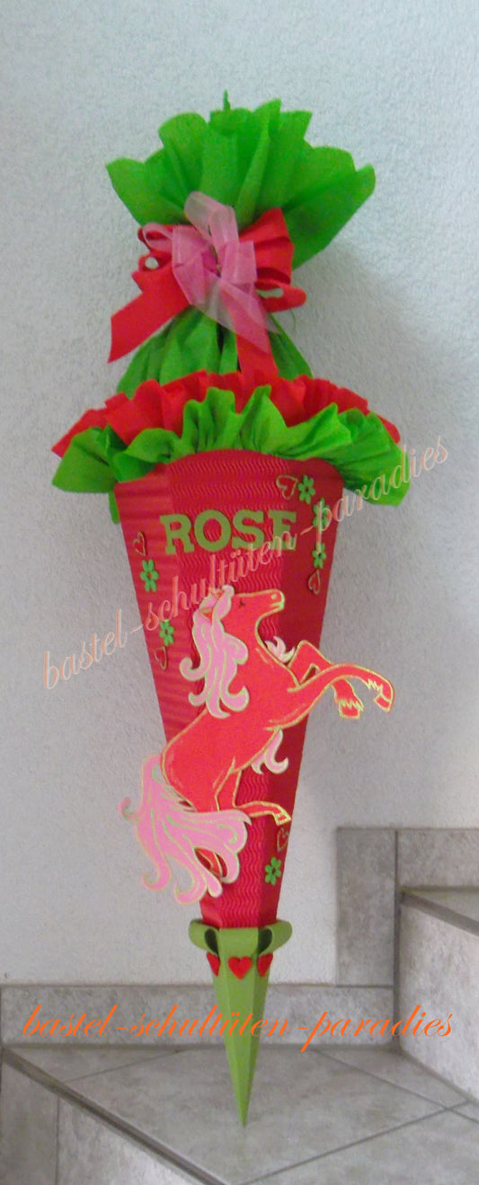 Schultüten Bastelset Pferd rot-grün
