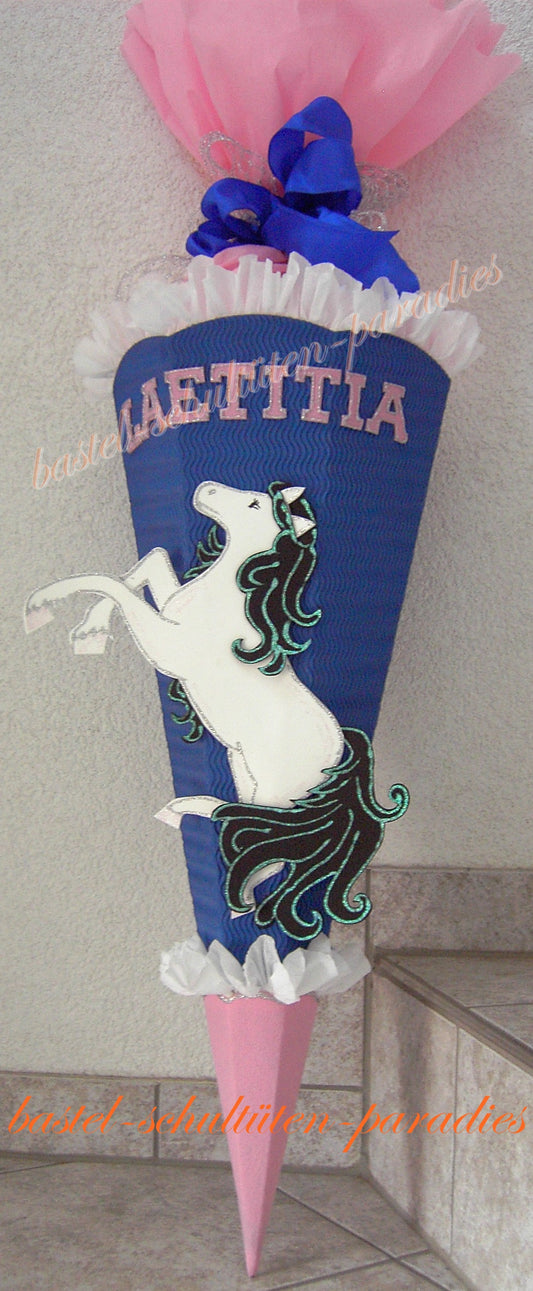 Schultüten Bastelset Pferd / blau-rosa-weiß