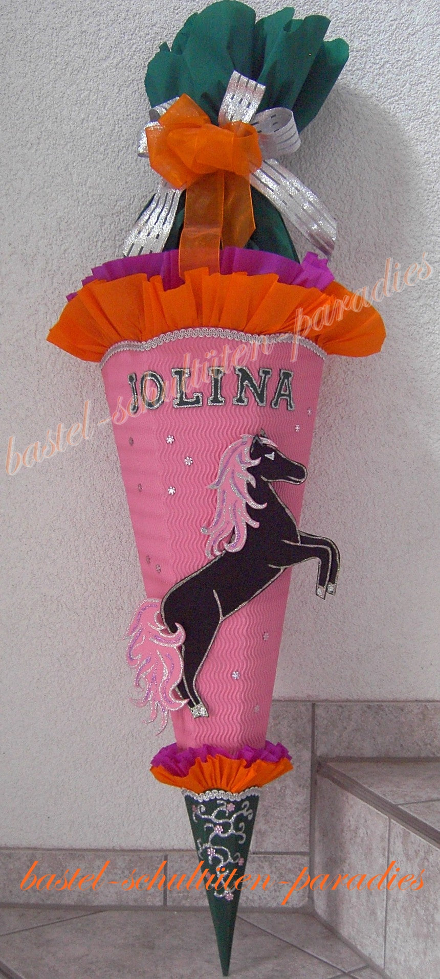 Schultüten Bastelset Pferd schwarz rosa-grün-orange
