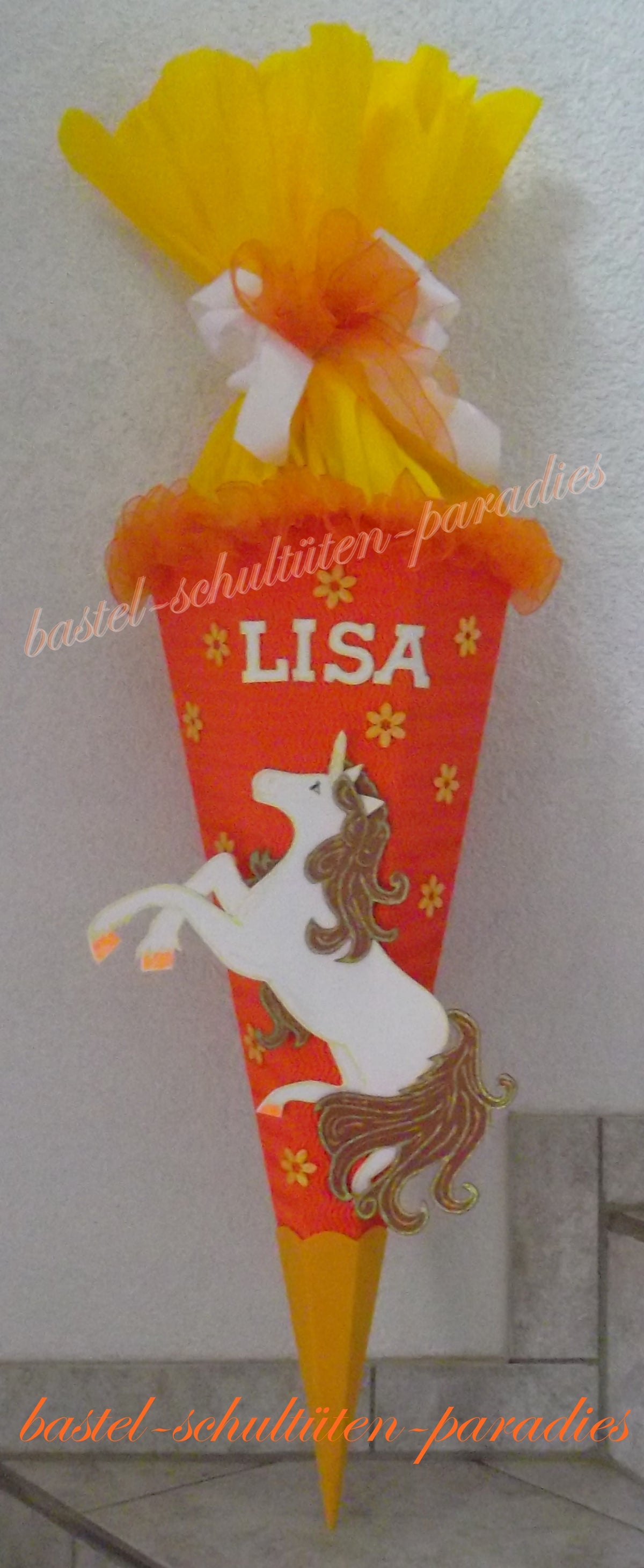 Schultüten Bastelset Einhorn/Pferd mit Schleifenbandrüsche orange-gelb