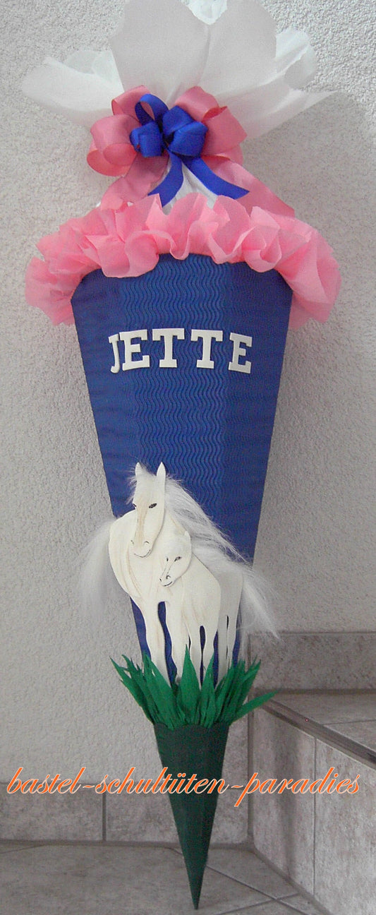 Schultüten Bastelset Pferde weiß blau-grün-rosa