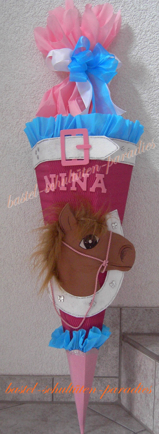 Schultüten Bastelset Pferdekopf pink-rosa-blau