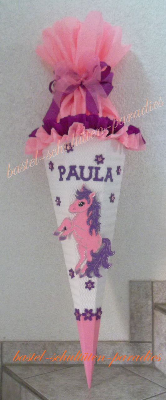 Schultüten Bastelset Pony weiß-rosa-lila