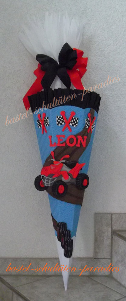 Bastelset Quad auf Feldweg hellblau-weiß