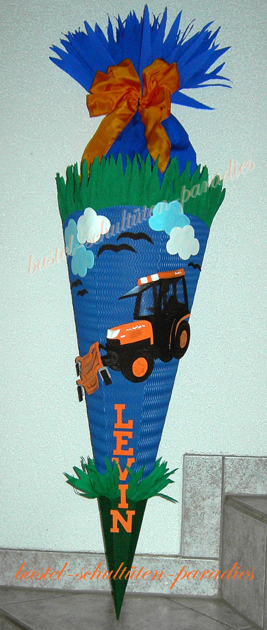 Schultüten Bastelset Rasenmäher-Trecker blau-grün-orange