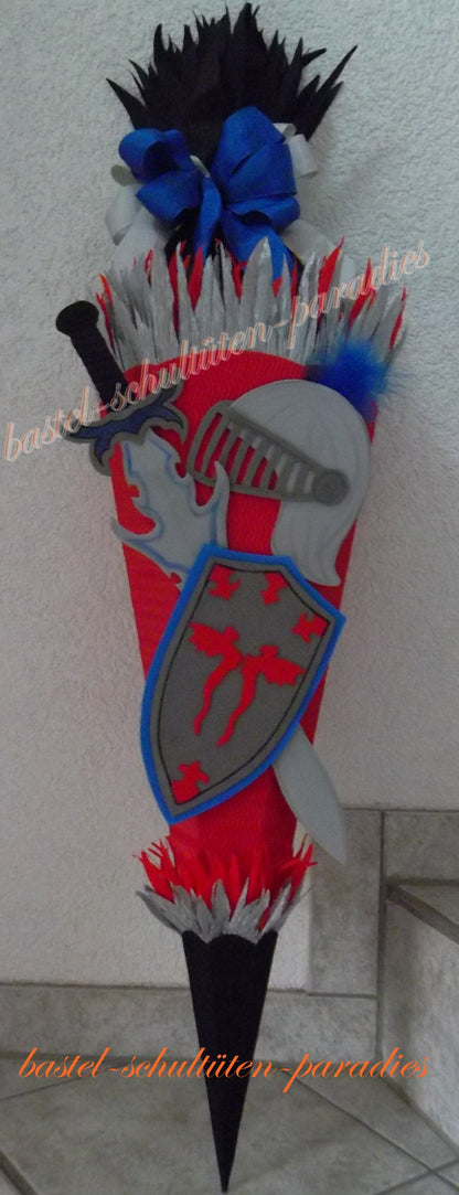 Schultüten Bastelset Ritterschwert, Schild, Helm rot-blau-silber