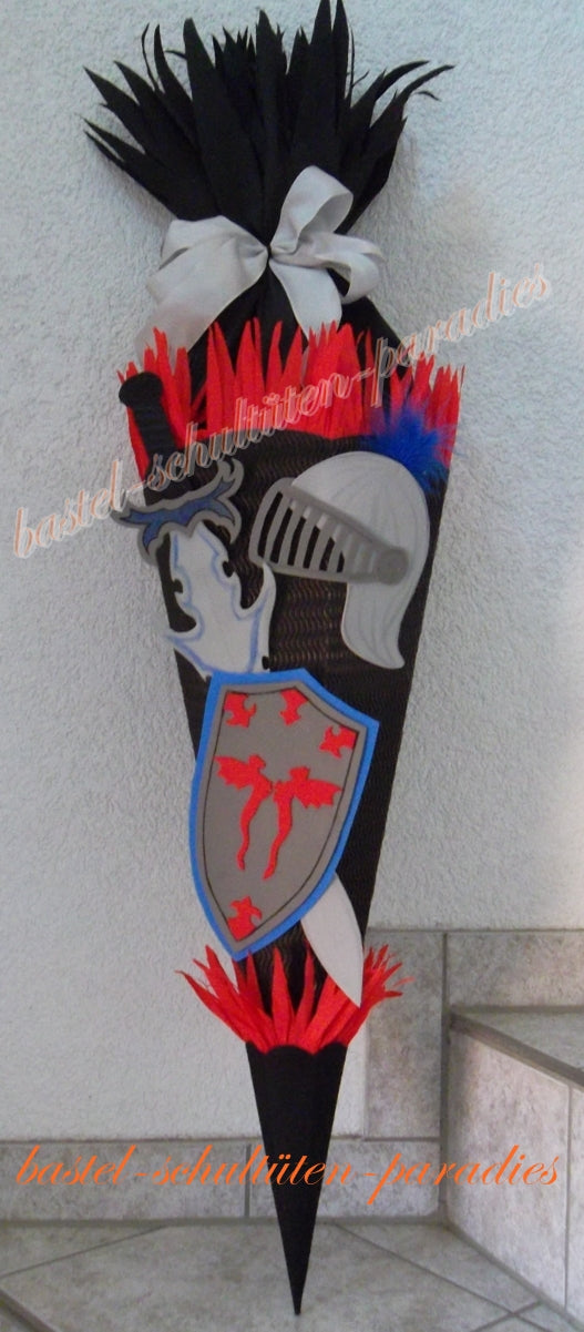 Schultüten Bastelset Ritterschwert, Schild, Helm schwarz-grau-rot