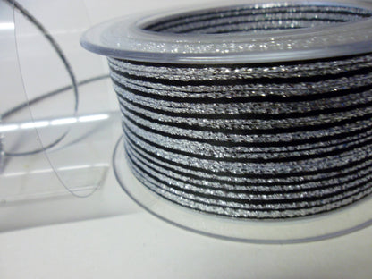 Dekoband schwarz silber mit Lurexkante 3mm breit 100M/Rolle