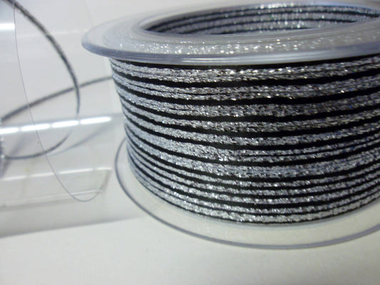 Dekoband schwarz silber mit Lurexkante 3mm breit 100M/Rolle