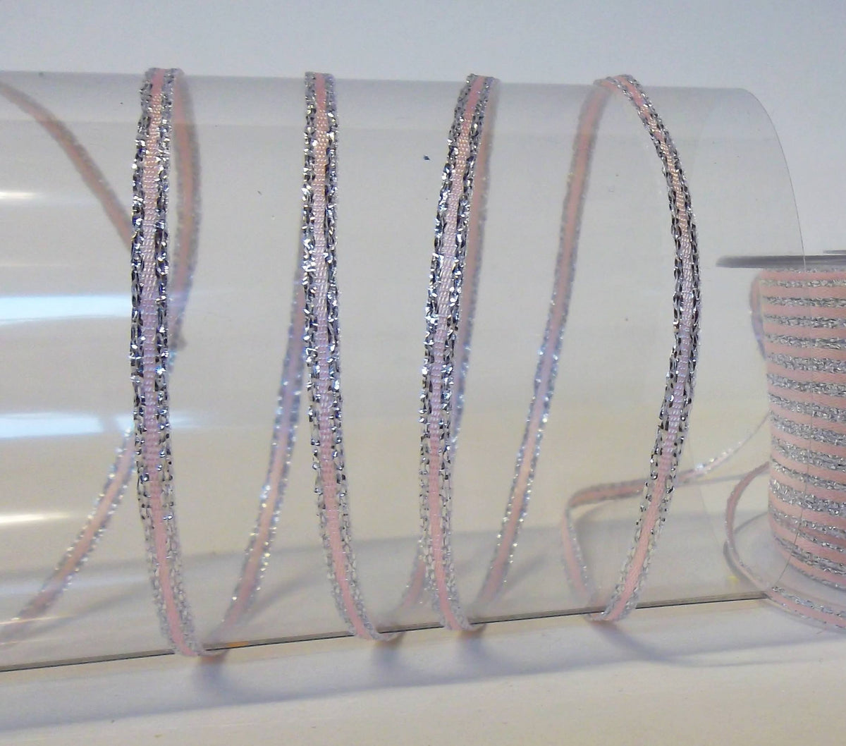 Dekoband rosa silber mit Lurexkante 3mm breit 100M/Rolle