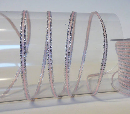 Dekoband rosa silber mit Lurexkante 3mm breit 100M/Rolle