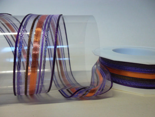 Dekoband lila kupfer gestreift mit Drahtkante 25mm breit 20M/Rolle