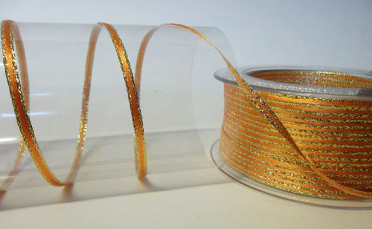 Dekoband orange gold mit Lurexkante 3mm breit 100M/Rolle