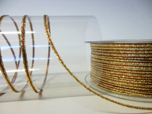 Dekoband braun gold mit Lurexkante 3mm breit 100M/Rolle