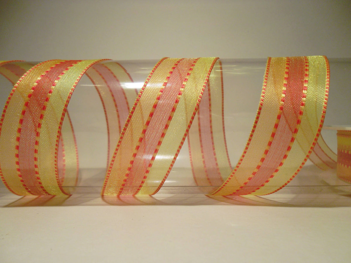 Dekoband orange rot gelb mit Drahtkante 25mm breit 20M/Rolle